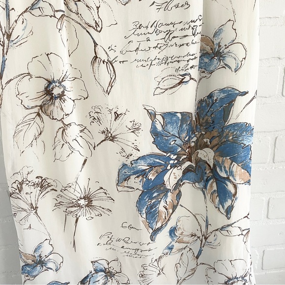 Vintage Y2K Floral Maxi Skirt Fairycore Romantic Blue Lily Print Cream Brown M - Picture 5 of 12